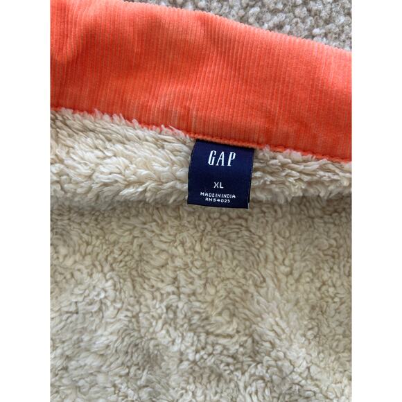 Vintage Y2K GAP Orange Corduroy Sherpa Lined Trucker Jacket Women's XL Grunge - Picture 14 of 14